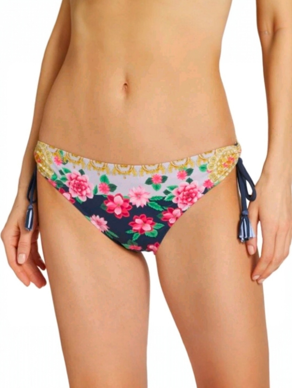 Johnny Was "Raina" Mixed-Print Tassel Side-Tie Bikini Bottom, Multicolor